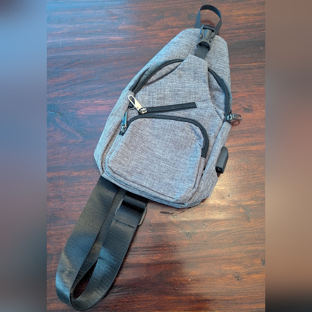 Gray Sling Bag w/ Charging Port!